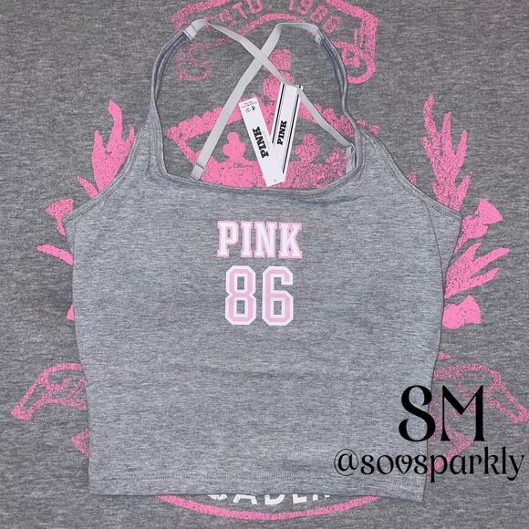 VS PINK Limited Edition Heather Gray All-Day Cotton Square Neck Tank Top - SM - Picture 1 of 6